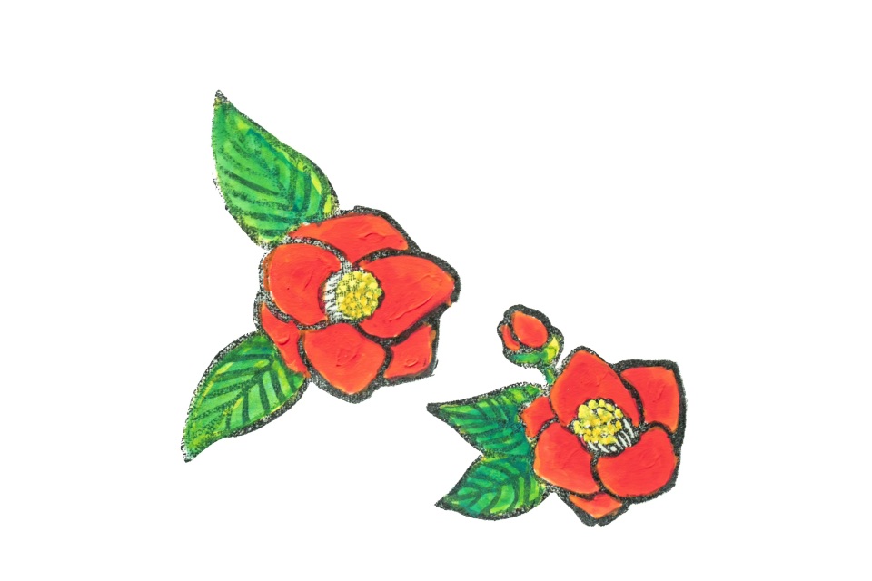 消しゴムはんこの椿の花